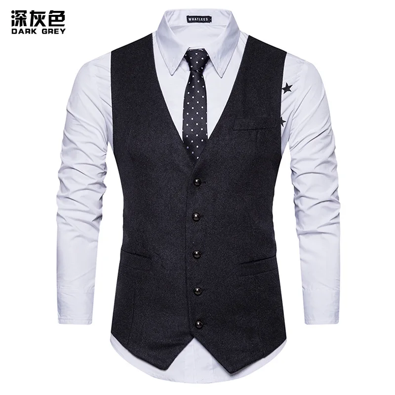 Dark grey Для мужчин одежда Новинка Chalecos Para Hombre; Модная одежда без рукавов; Для мужчин деловой жилет, костюм Повседневное брендовый жилет без рукавов платье без рукавов Для мужчин - Цвет: Dark grey