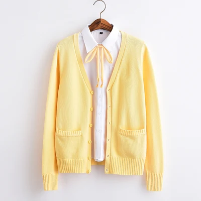 Японский кардиган JK с длинным рукавом, свитер с v-образным вырезом для красивых милых молодых девушек, женская одежда для косплея Лолиты, зимний костюм - Цвет: Yellow