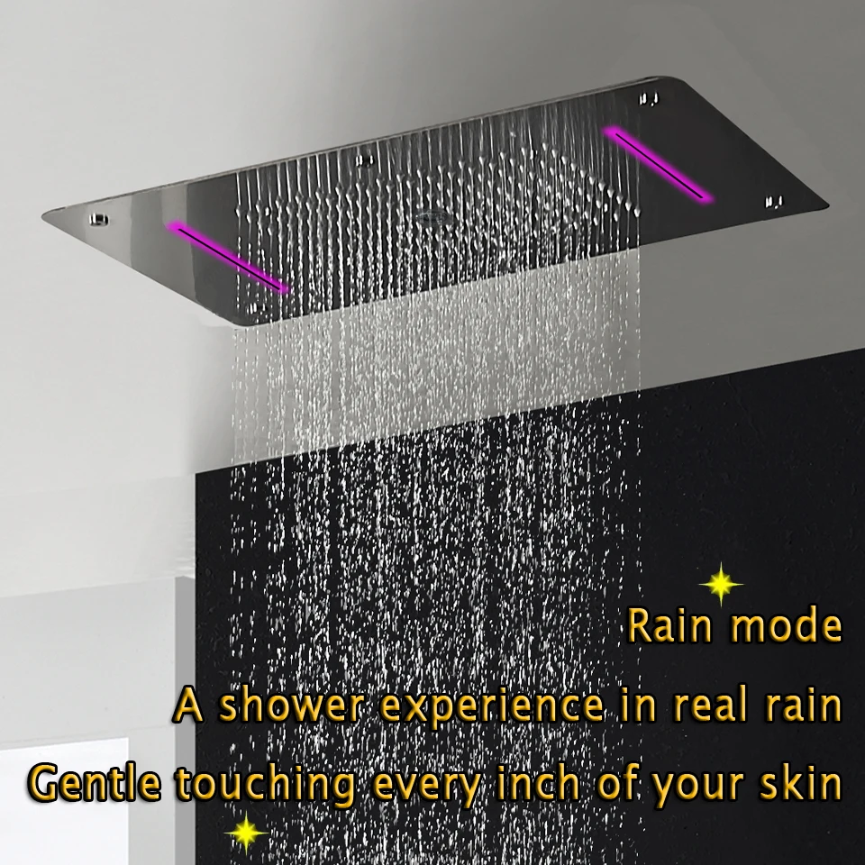 Preise Thermostat Dusche Panel Edelstahl LED Regen Wasserfall Große Dusche Kopf Decke Bad Wasserhahn Set Wand Montiert Regen