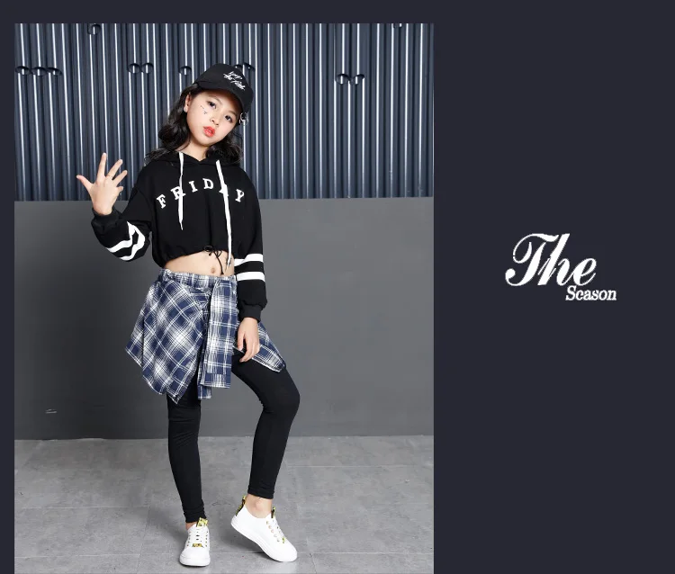Long Sleeve Autumn Spring Black Girls Hip Hop Dance Costumes Kids Jazz Clothes Children Stage Ballroom Competition Dance Wear (6)