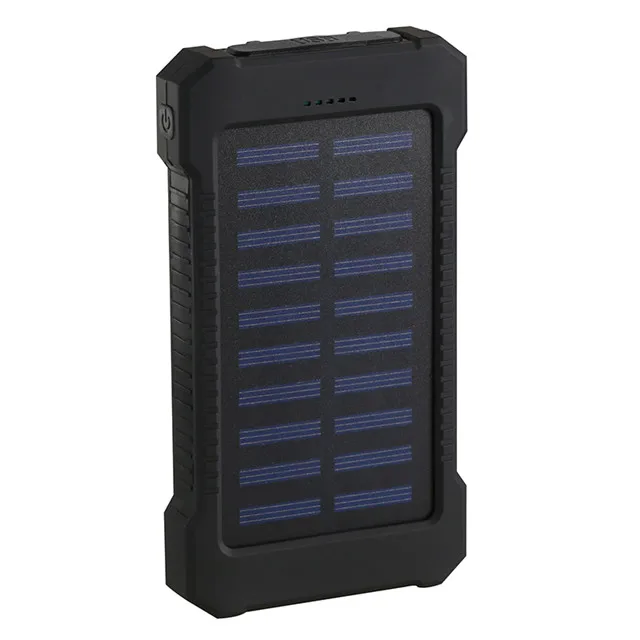 Солнечный внешний аккумулятор, водонепроницаемый 30000 мАч, солнечное зарядное устройство, 2 usb порта, Внешнее зарядное устройство, внешний аккумулятор для смартфонов Xiaomi, светодиодный светильник - Цвет: Черный