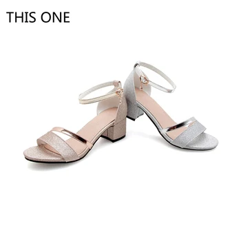 

Ladies Shoes 2018 Summer Gladiator Sandals Women Med Heels Sandals Party Wedding Shoes Glitter Ladies Sandals Plus Size 34-50