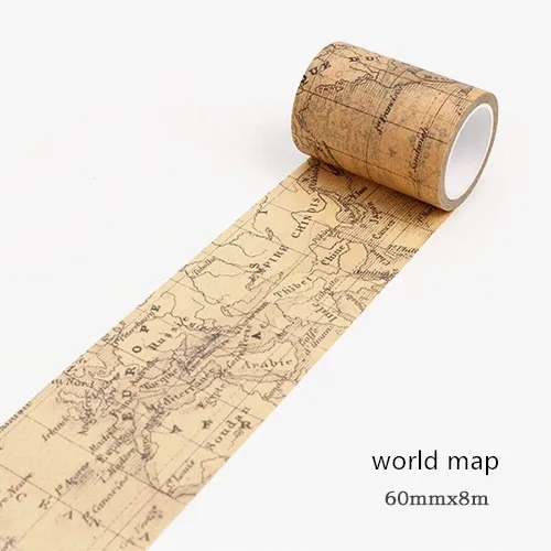 Creative Retro Newspaper Map Gothic Decorative Adhesive Tape Washi Tape DIY Scrapbooking Masking Tape Vintage Style 8m/11 Styles - Цвет: world map