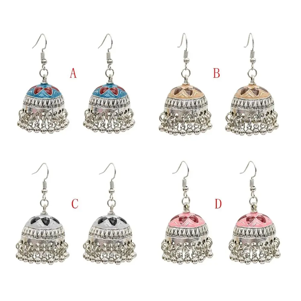 Новые модные эффектные серьги в стиле бохо Jhumka lLong серебристые виде