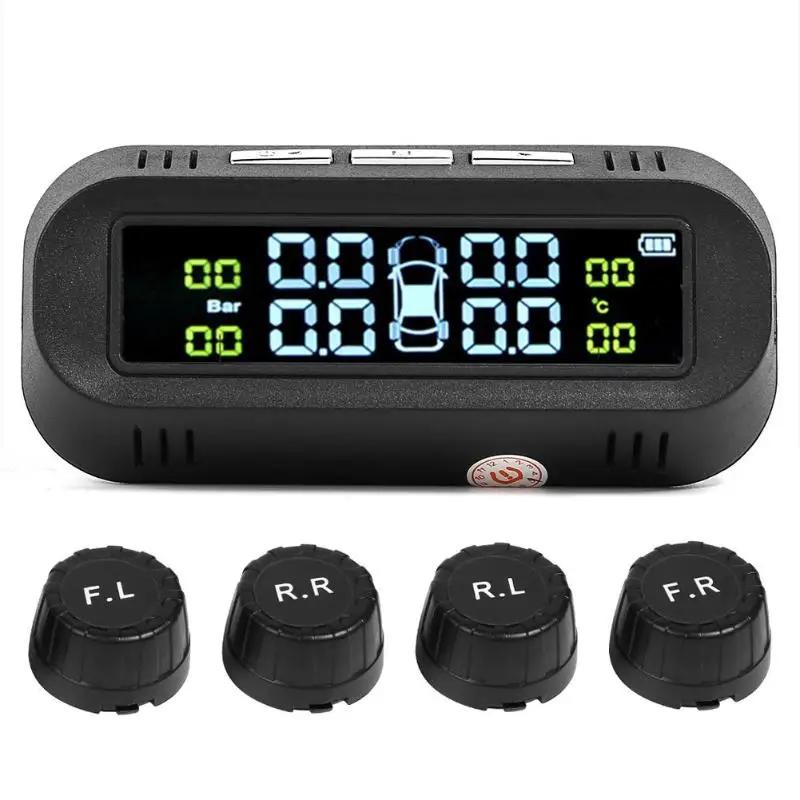 Tire Pressure Monitoring System USB+Solar Car TPMS Tire Pressure Monitor Pressure Gauge with 4 External Tire Pressure Sensors