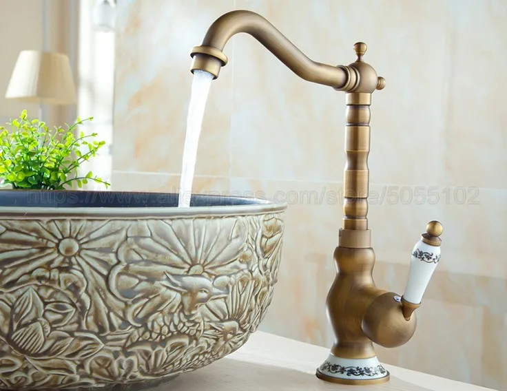 Antique Brass Kitchen Faucets Deck Mounted Mixer Tap 360 Rotation Features Mixer Tap For Kitchen & Bathroom znf510