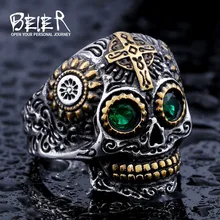 BEIER Cool Men’s Gothic Carving Ring Man Stainless Steel High Quality Detail Biker Skull Jewelry For Boy BR8-327