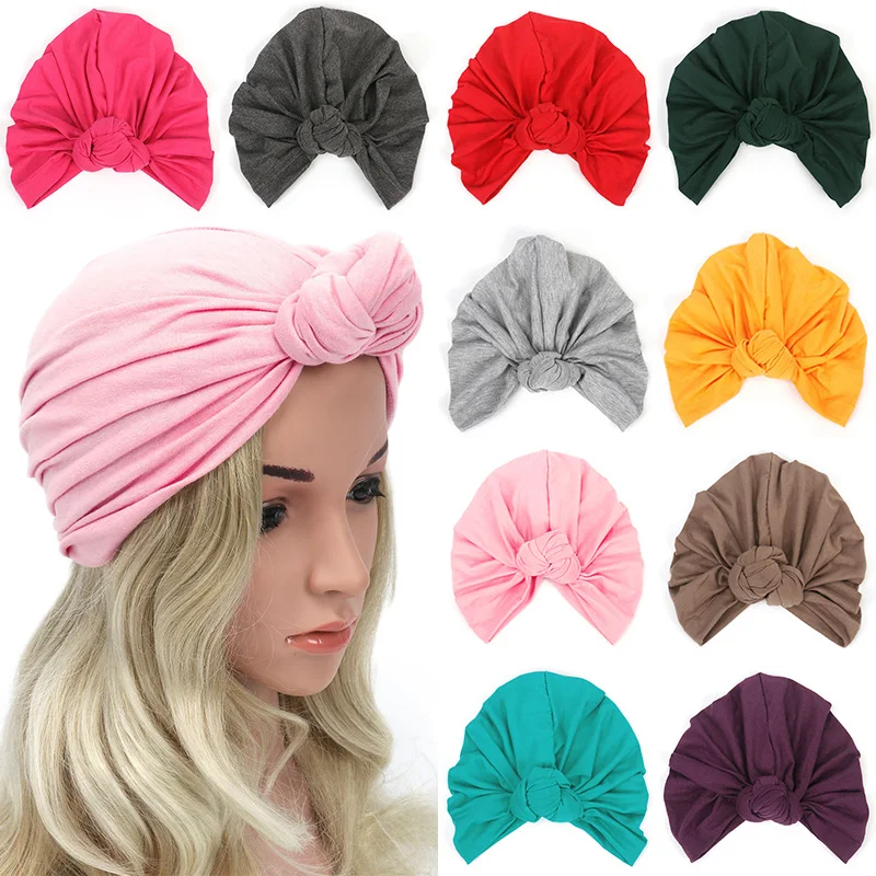 

For Women Lady Elastic 1PC Turban Hat Cotton Stretchy Muslim Knot Hot Sale Popular Hair Accessories