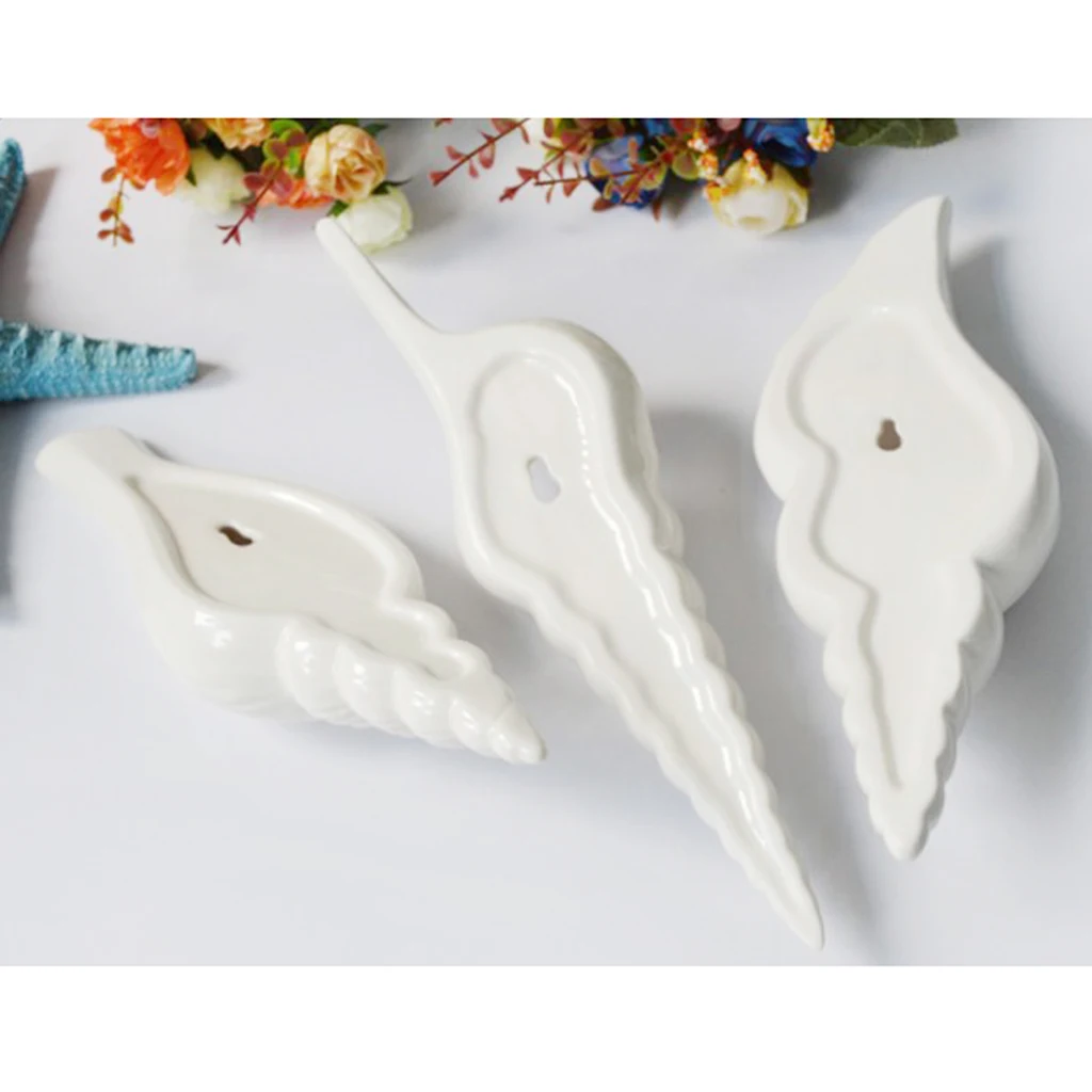 3x Modern White Ceramic Sea Shell Conch Flower Vase Wall Hanging Home Decor