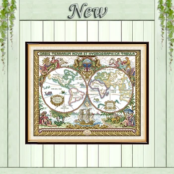 

Old world map scenery decor painting counted printed on canvas DMC 11CT 14CT kits chinese Cross Stitch embroidery needlework Set