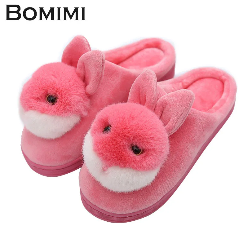 

BOMIMI Women Slippers Cute Cartoon Rabbit Slippers Flat with Indoors Female Home Slippers Cotton Fabric Flcok Slippers