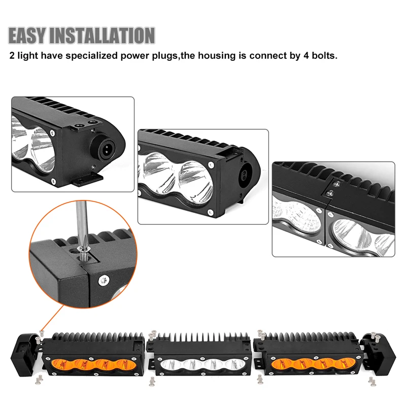 Online Unidades modulares de 7,5 pulgadas 40W Barra de luz Led de una fila de costura Led luz de trabajo ámbar blanco Punto de inundación Combo 4300K 6500K coche reajuste