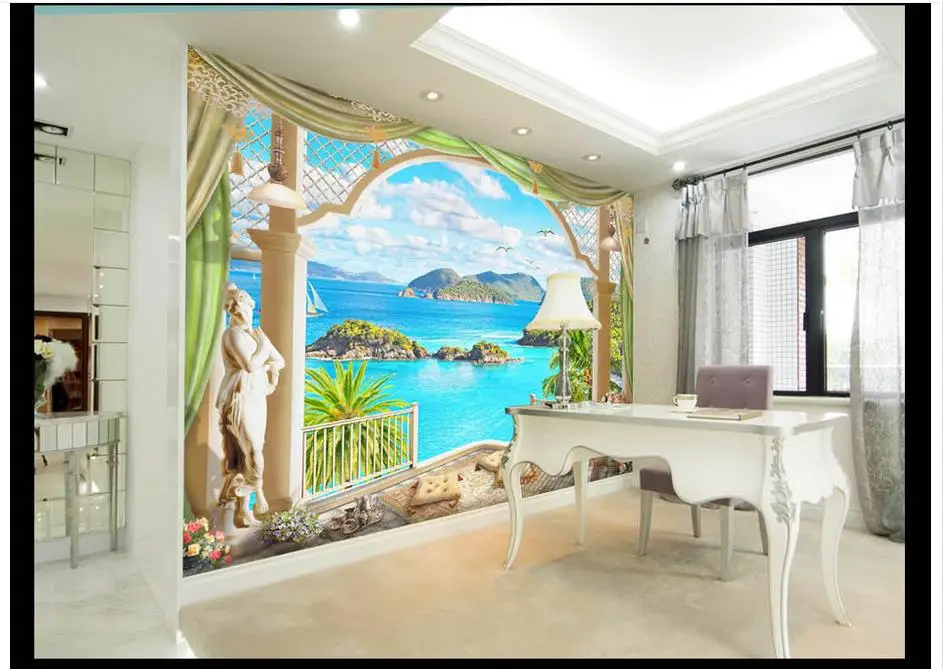 

High Quality Hot Sale New Custom 3d photo wallpaper murals European scenery window Lake setting wall paper living room wallpaper