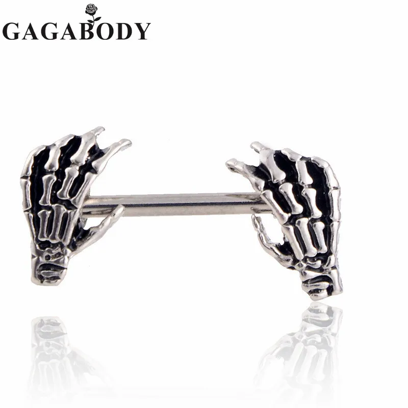 New Retail 1 Pair Spit up Skeleton Hands Nipple Ring Color Body Jewelry