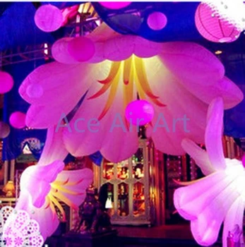 Cheap 4m Diameter Beautiful Hanging Inflatable Flower,giant Led Lighting Flower Model With Blower Interior For Wedding Decoration