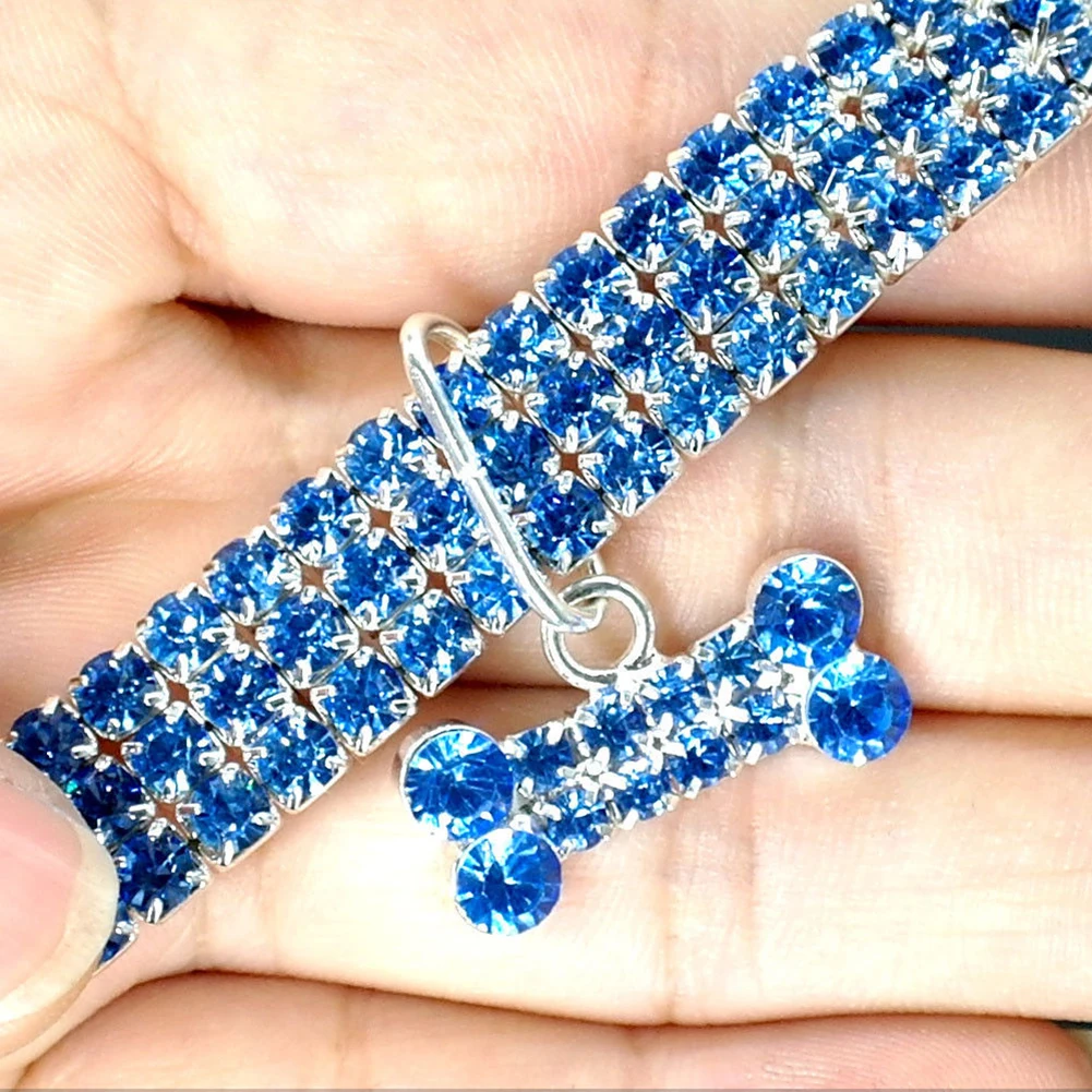 1PCS 3 Rows of Rhinestone Stretch Line Pet Necklaces Dog Cat Necklaces Crystal Collars Dog Accessories Pet Supplies