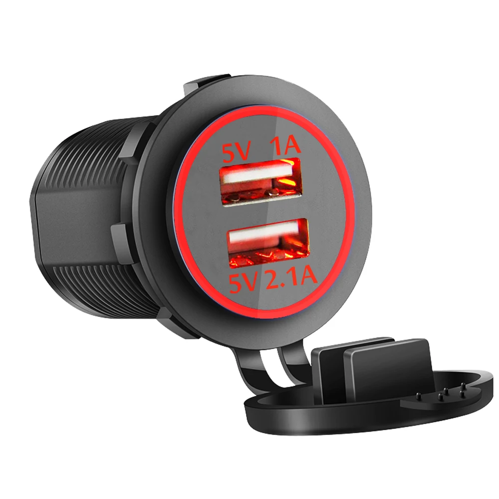 

Universal 2.1A Motorcycle Charger DIY Car Charger LED Light Cigarette Lighter Power Socket for Car Truck ATV Boat USB Charger