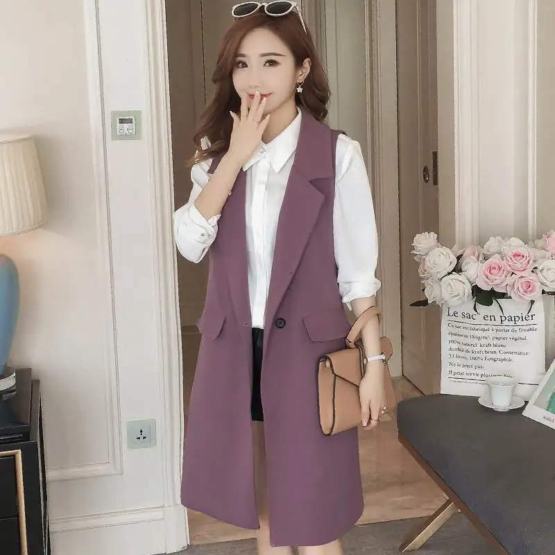 

Plus Size 3XL Spring Autumn Long Coat Sleeveless Suit Vest Coat Women Chaleco Mujer Ladies Tops Office Blazer Vest Jacket C5175