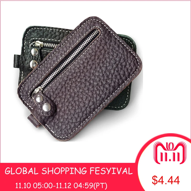 

100% Genuine Leather Mini Card Holder Purse Small Men Wallets Credit Card Holder for Men Slim Credit Card Holders with Key Ring