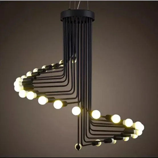 

Nordic minimalist loft industrial style retro creative restaurant living room cafe bar long spiral staircase chandelier