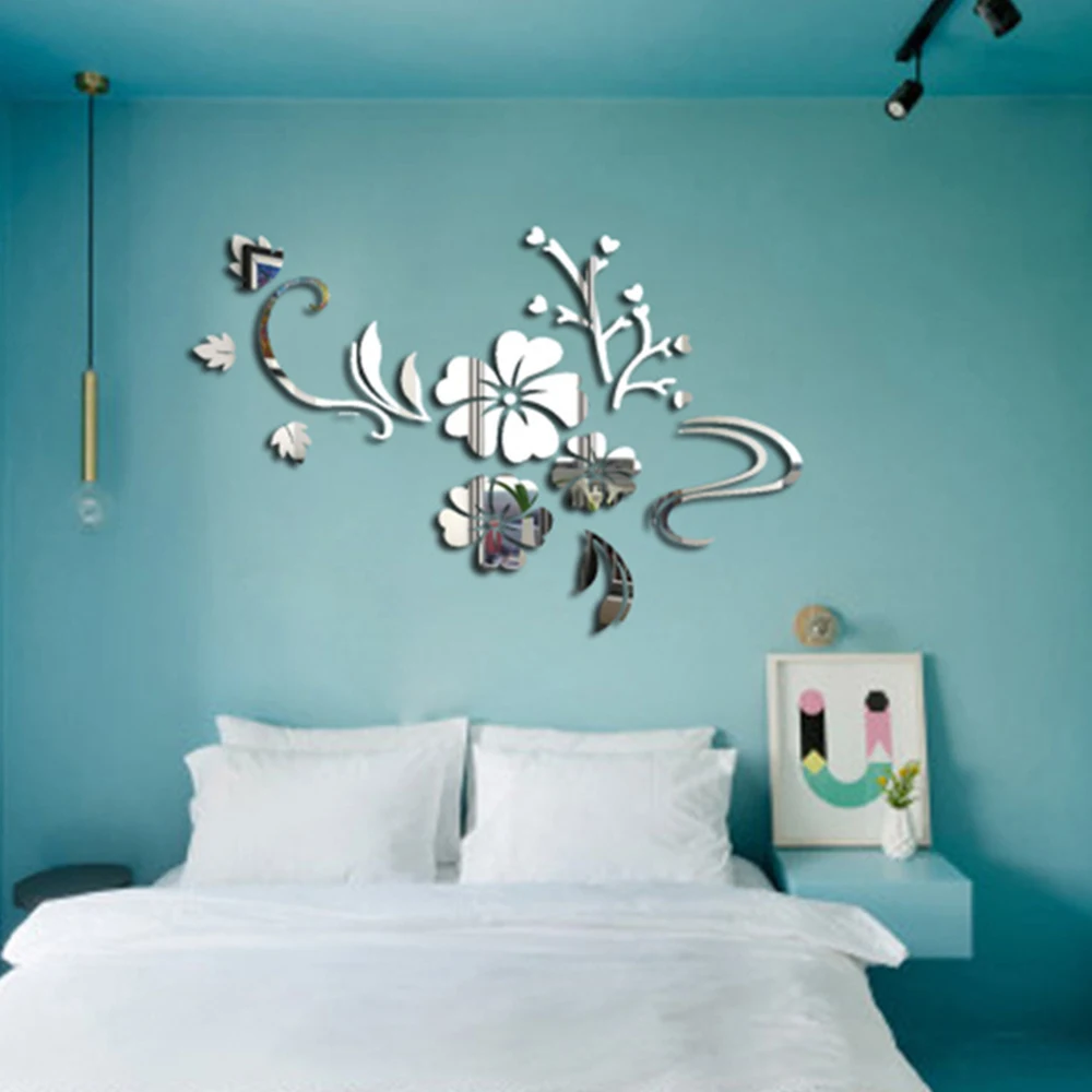 120*90cm DIY Spring Nature Hibiscus Flower Mirror Decorative Wall