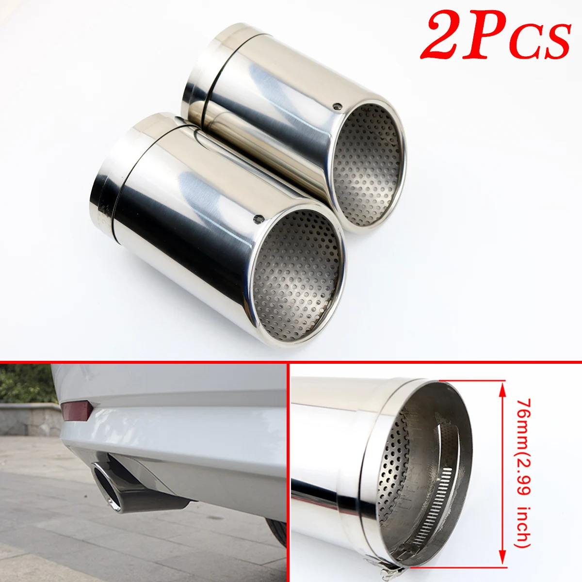 

2X Universal Steel Rear Muffler Exhaust Rear Tail Tip Pipe Tailpie Trim 76mm 3" Size For Car Accessories Silencer Cover Decorate