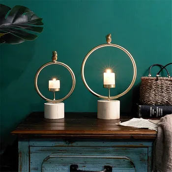 

Simple Round Iron Candlestick Dinner Table Ornament Wooden Base Candle Holder Nordic Romantic Wedding Party Decoration