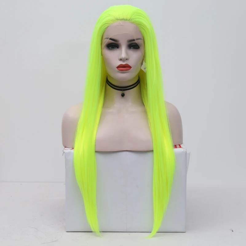 

Charisma Natural Straight Neon Yellow Synthetic Lace Front Wigs for Women Makeup High Temperature Heat Resistant Patry Wigs