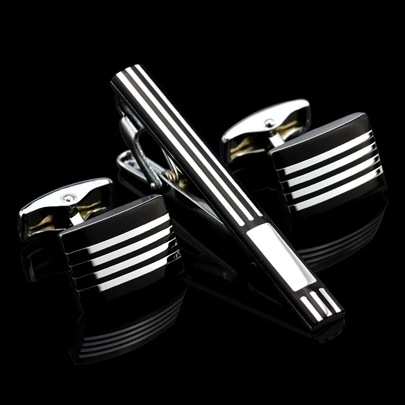 Memolissa набор из высококачественного черного эмалевого серебра Квадратные Запонки Зажим для галстука, запонки коробка для свадебного подарка набор для мужчин - Окраска металла: 2