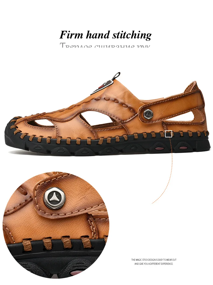 Летние мужские сандалии дышащие кожаные мужские пляжные сандалии брендовая мужская повседневная обувь удобные повседневные сандалии без застежки водные кроссовки