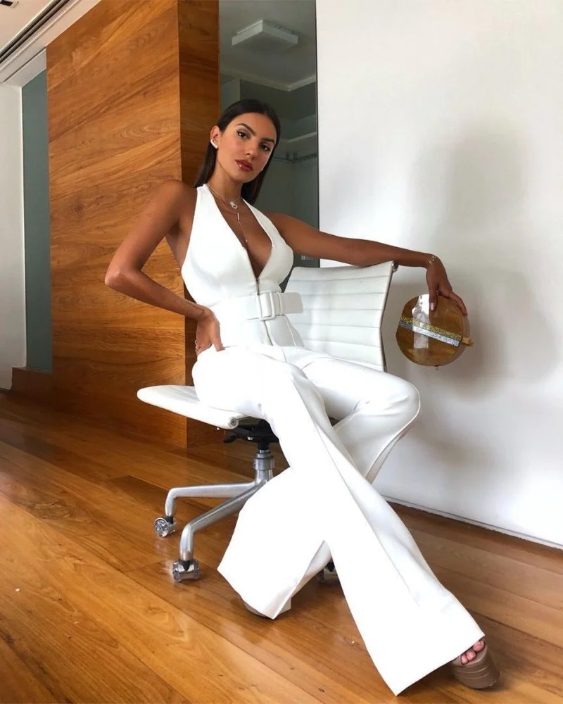 Summer women's new 2019 white women's jumpsuit straps jumpsuit comfortable fabric temperament elegant fashion V-neck jumpsuit Hh Summer women's new 2019 white women's jumpsuit straps jumpsuit comfortable fabric temperament elegant fashion V-neck jumpsuit Hh