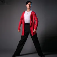 Fashion Latin Dance men Black White blue long Sleeve Practice Dance Wear Clothing Ballroom Dance Cardigan Coat Men Dances 5