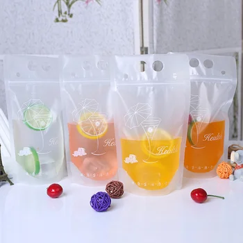 

50pcs Thickened beverage fruit juice milk tea packing bags frosted transparent ziplock self sealing bag 500ml plastic pouch