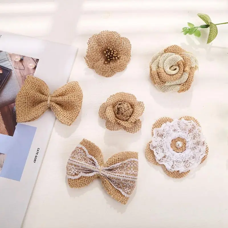 

2pcs/lot Handmade Jute Flower Wedding Party Christmas Decoration DIY Burlap flowers