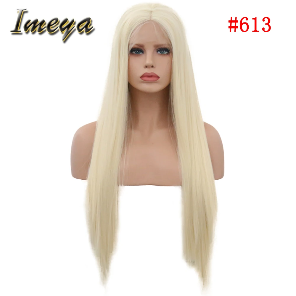 

Imeya #613 Blond Heat Resistant Wigs 150% Density Long Silky Straight Synthetic Lace Front Wigs For Women