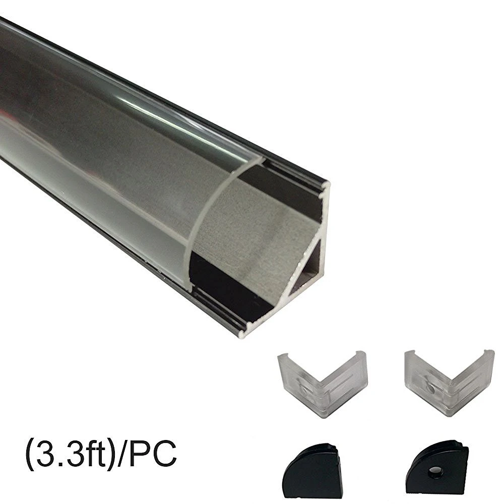 

UnvarySam 1M Black V Type anodized aluminium led corner strip profile with Vertical Angle Clear Cover for Cabinet Kitchen leds