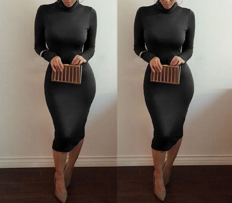 

Hot Sexy Club Dress 2015 Long Sleeve Maxi White Dress Turtleneck Black Thick Warm Vestidos Casual Bodycon Bandage Party Dresses