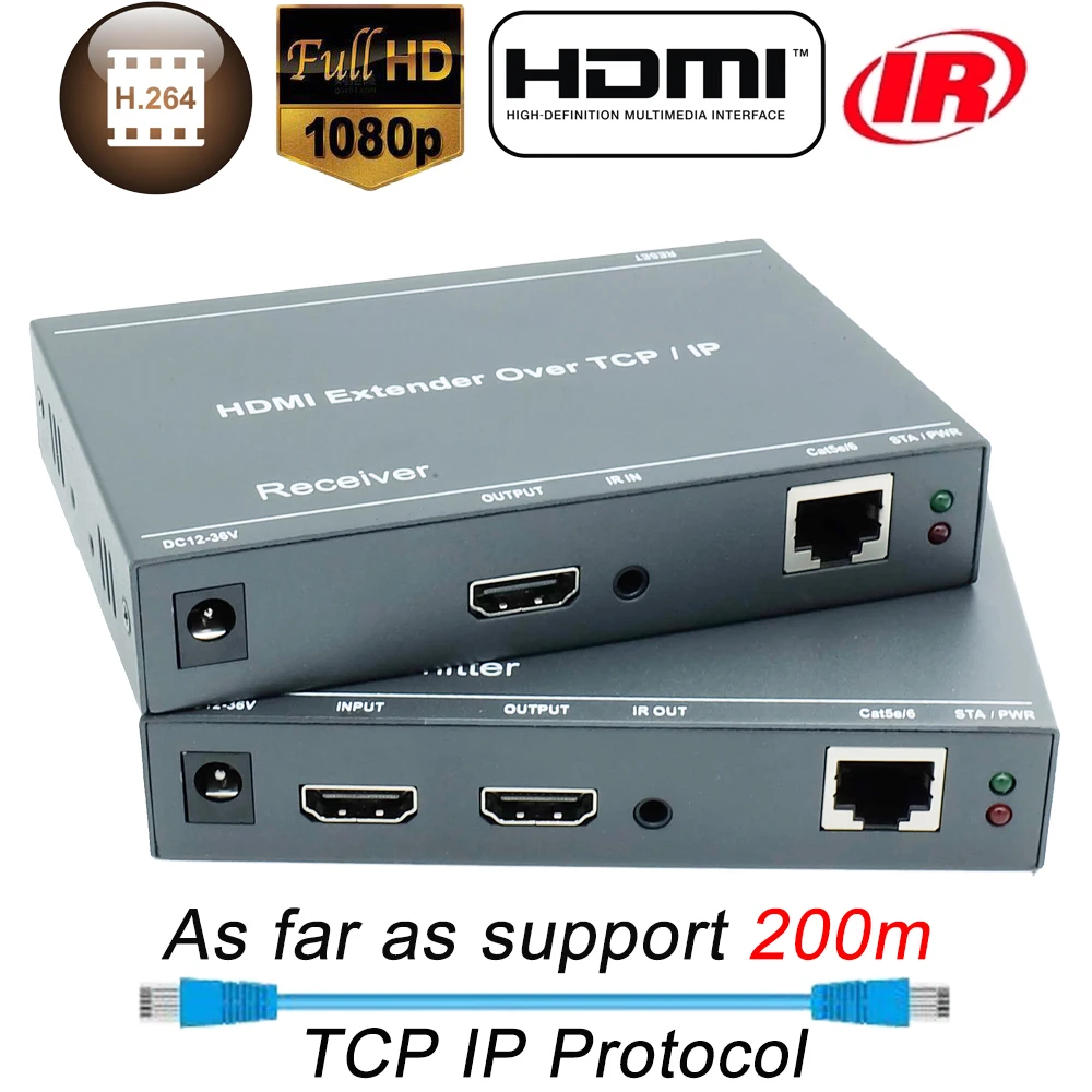 660ft mejor que HDBitT H.264 HDMI Extender sobre TCP IP HDMI IR extensor por Ethernet RJ45 CAT5/5e/6 Cable divisor HDMI - 1
