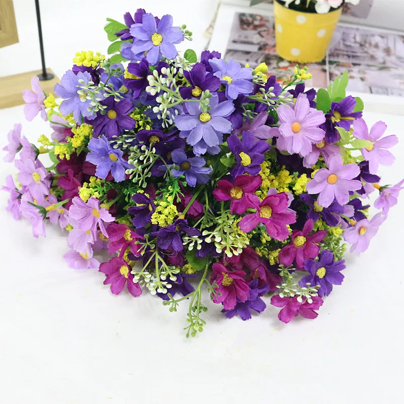 Flone Mini Artificial Daisy Silk Flower Simulation Persian Chrysanthemum Flowers Bouquet Wedding Home Office Party Decor Floral (9)