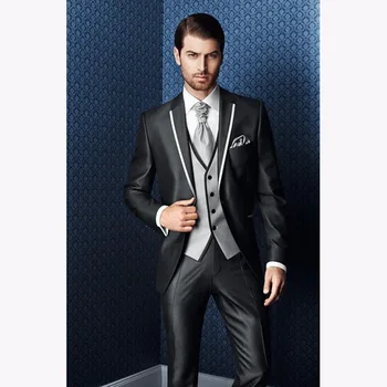 

costume mariage homme 2017 New Slim Fit Charcoal men wedding suits Groom Tuxedo 3 pieces bridegroom mens suit Jacket+Pants+Vest