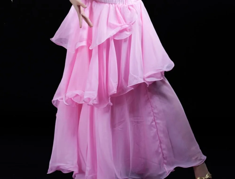 Ruffle шифон живота танцовщица Болливуд Хэллоуин костюм юбка макси сплошной цвет