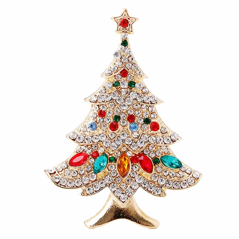 

Vintage Multi-Colored Christmas Tree Rhinestone Brooch Pin with Party Jewelry