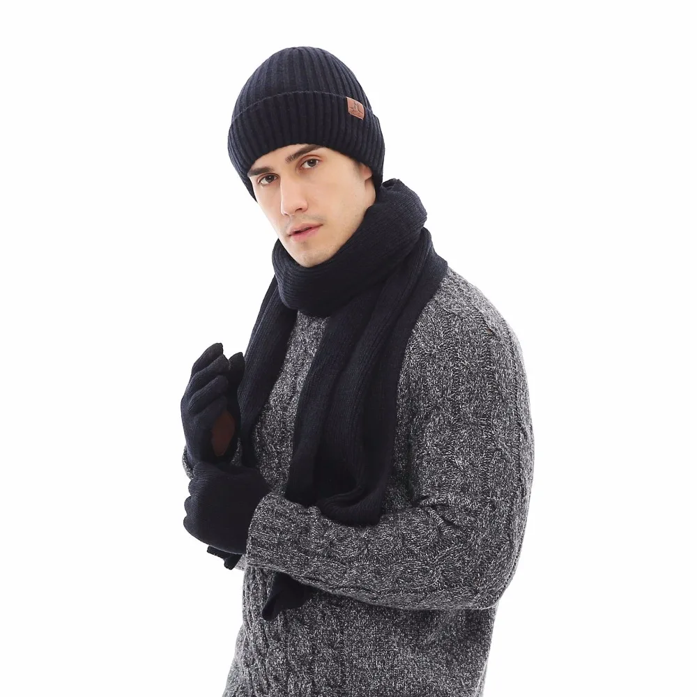 Men's Knitted Hat Scarf Gloves Three Piece Set Explosion Winterin Men