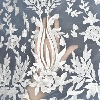 

DIY High-quality white flowers Embroidery lace mesh fabric Dress fabric Wedding cloth garment accessories 1order=1meter