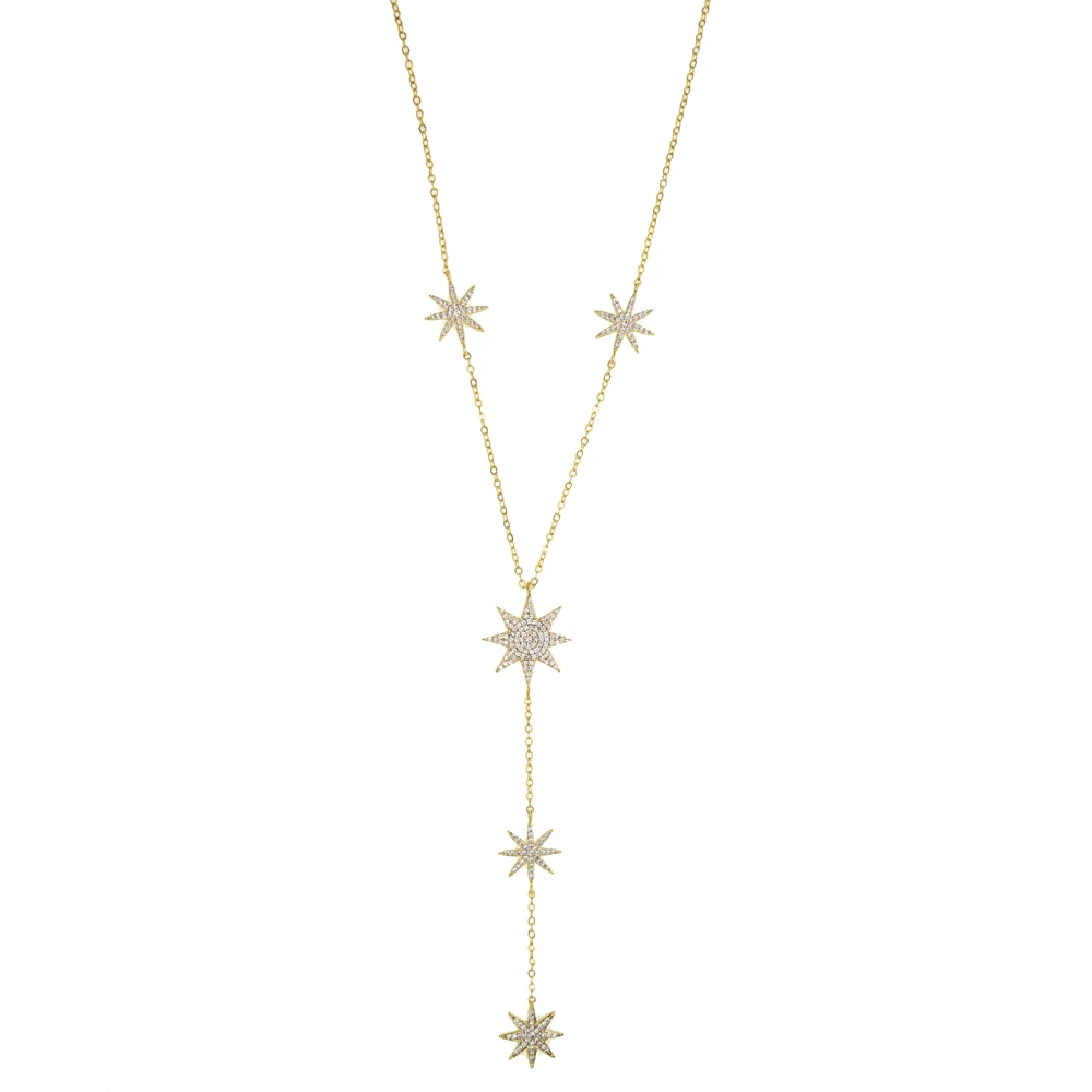 2023 New Sparking Sexy Star Charm Y Shape Long Necklace For Women Gold Color Plated Fashion Lariat Tiny Chain Wedding Jewelry