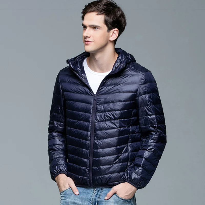 Men's Fluffy Winter Coat Fashion Hooded Duck Down Jackets Ultralight Puffer Down Coat Portable Slim Feather Filling Parkas 5XL 6XL