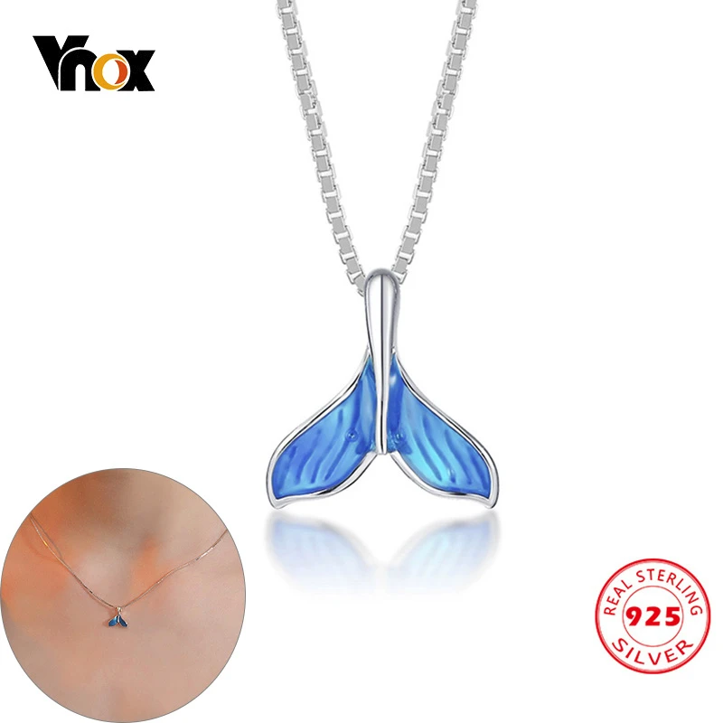 

Vnox Blue Ocean Mermaid Tail Pendants for Women 925 Sterling Necklaces Cute Romantic Birthday Anniversary Gift
