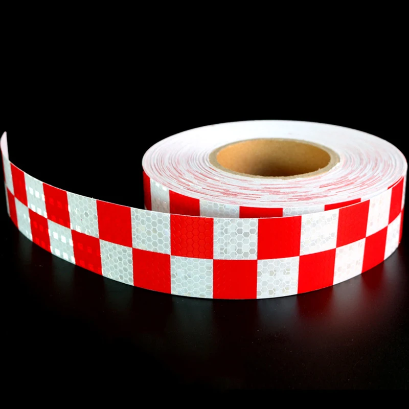 

Red White Chessboard Lattice Reflective Tape Car Sticker Automobile Vehicle Truck Motorcycle Roadway Fence Warning Mark Strip