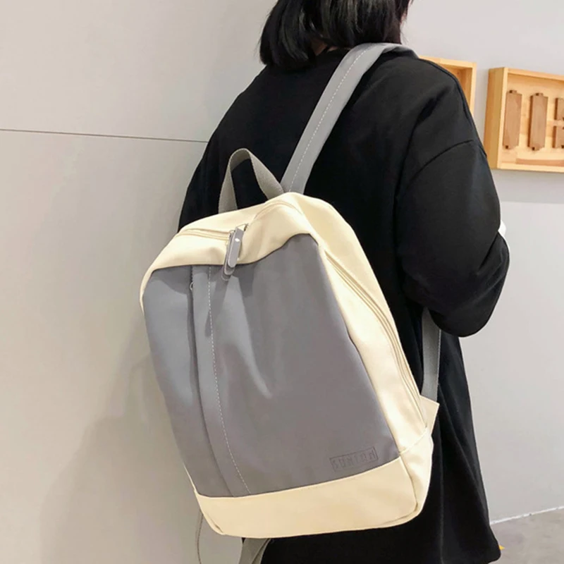 

Fashion Solid Color Canvas Backpack Women Large Capacity Panelled Schoolbags Lady Casual Bookbag For Teen Girls Travel Back Pack