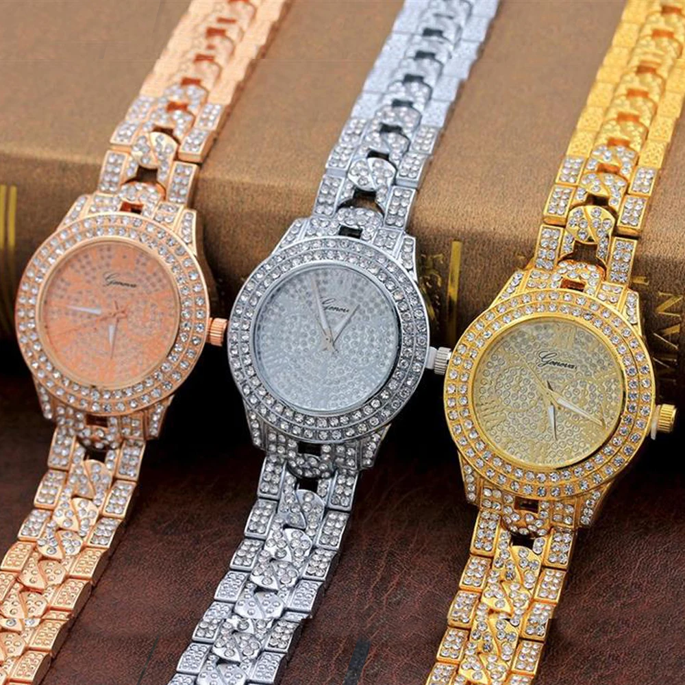 Men Hip Hop Iced Out Gold Tone Techno Pave Bling Watch Simulated Zircon ...